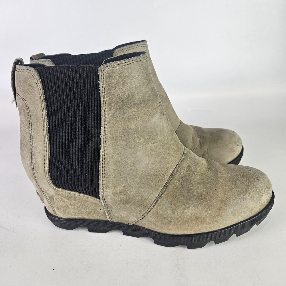 Sorel Joan of Arctic Wedge II Gray Leather Boots Nl3022-052 Womens Size: 9.5